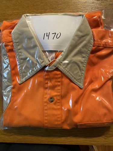 Vintage Dunn’s Blaze Orange Shooting Shirt 2XL Hunting USA Made Leather Pad - Picture 8 of 8