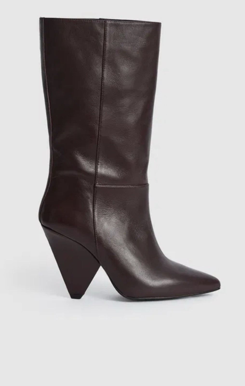 Reiss Women Jax Leather Mid Calf Length Cone Heel Plum Boots Size UK 5 Rrp £275 image 2