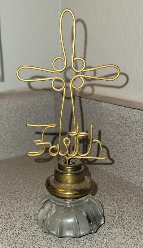 Unique Wire Metal OOAK Faith Cross Glass Doorknob Sculpture Handmade Art Statue 