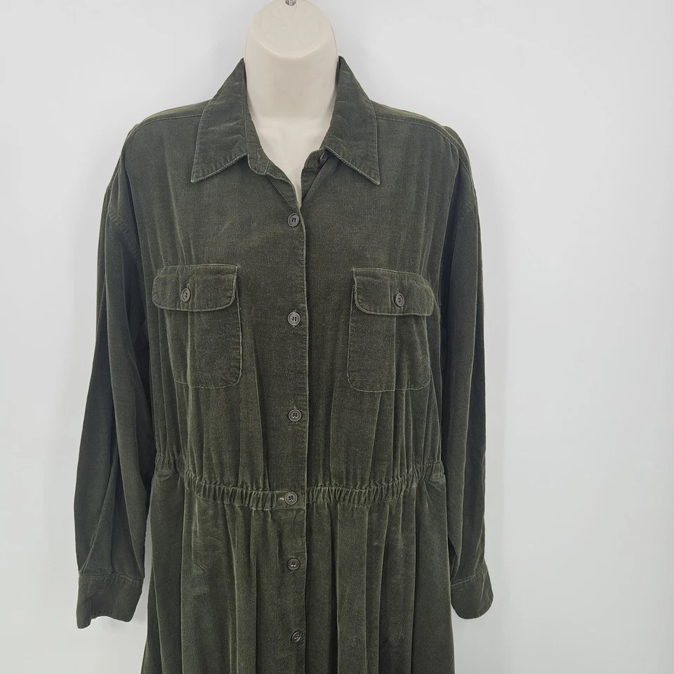 Maxi Camisa Vestido De Colección J Crew Mujer L Verde Pana Vestido Botón Delantero Años 90 Y2K Foto 2 de 4