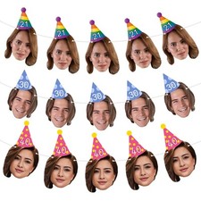 Custom Face Bunting with Party Hat, Custom Photo Banner Cutout Party Decorations