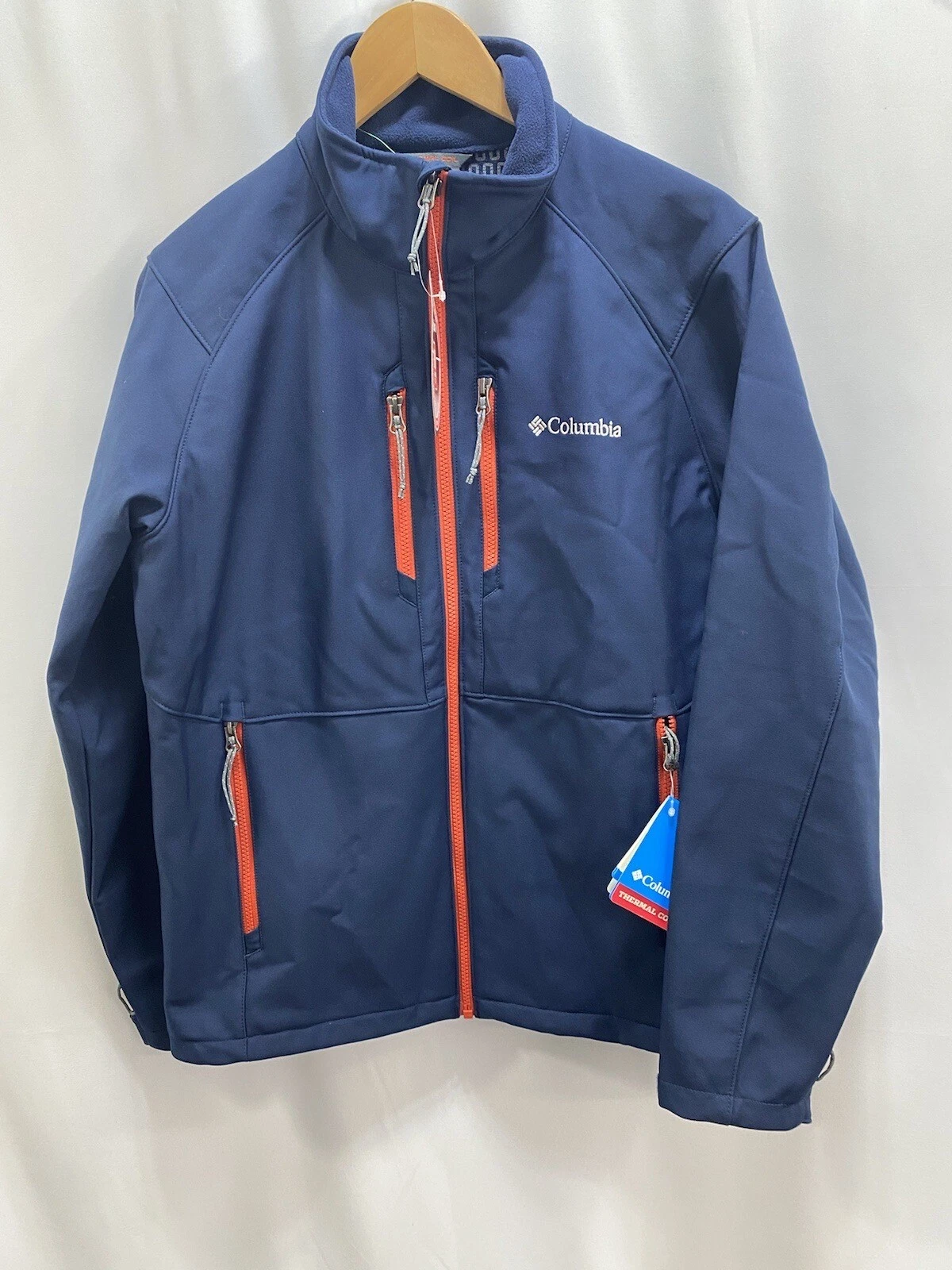 New Columbia THERMAL COIL Men’s Size M Blue Softshell Windbreaker Zipper Jacket