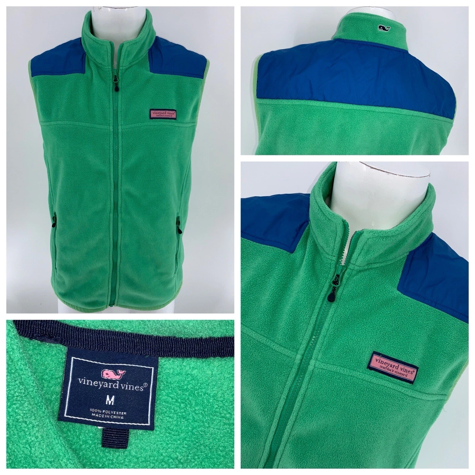 Vineyard Vines Fleece Vest Jacket M Men Green Blue Poly Zip No Flaws YGI P4-83