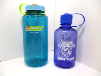 2 Nalgene Water Bottles Screw Top: Purple West Point 16 oz + Blue/Green 32 oz