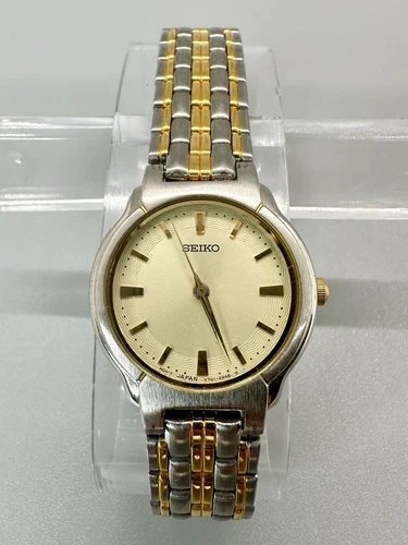 Vintage Seiko Watch Women 25mm Gold Tone V701-2B90 Round Dial New Battery 7.5"