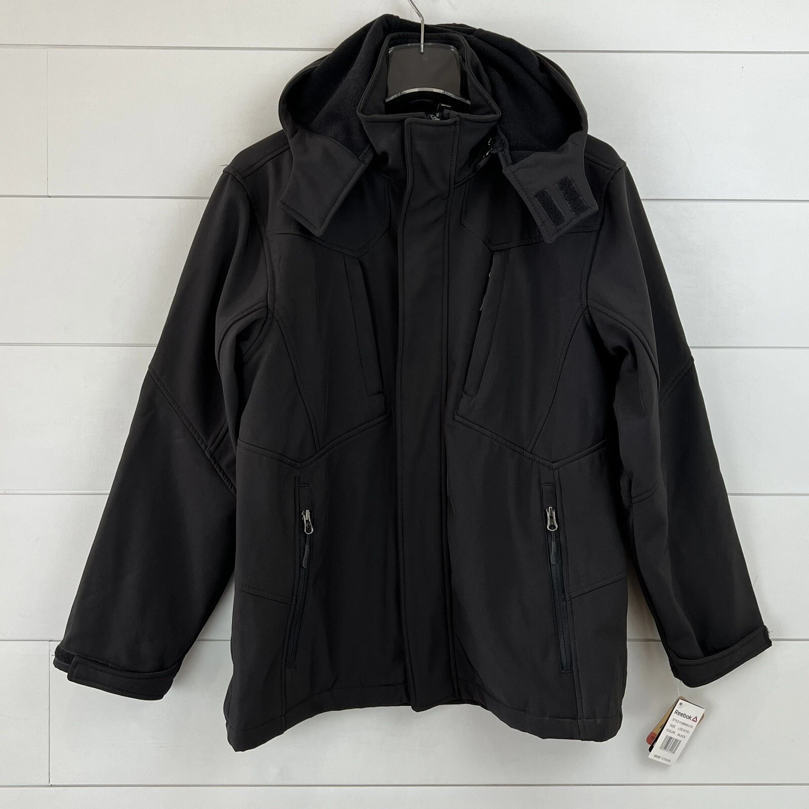 NWT Reebok Black Soft Shell Kids' Unisex Hooded Jacket Large 14/16 *read*