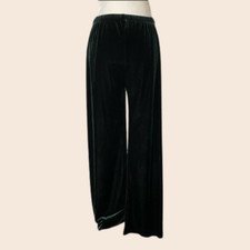 Vintage Forest Green Velvet Wide Leg Pants Size Medium