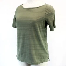 TALBOTS Plus Olive Green Cotton Textured Short Sleeve Tee Top Petite 1X