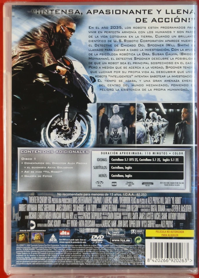 Yo , Robot (2004) Will Smith DVD Nuevo_ España_ (Ref. 2105) - Imagen 2 de 2