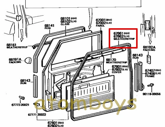 TOYOTA LAND CRUISER FJ55 FJ50 FJ55v Ambulance weatherstrip 4 door seal rubber — 第 2/3 张图片