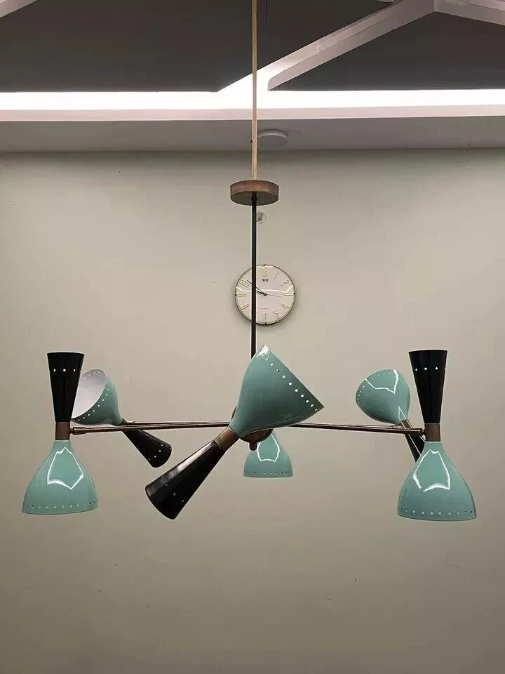 1950 Mid Century 6 Arms 12 Lights Antique Brass Chandelier Industrial Sputnik - Image 4 of 4