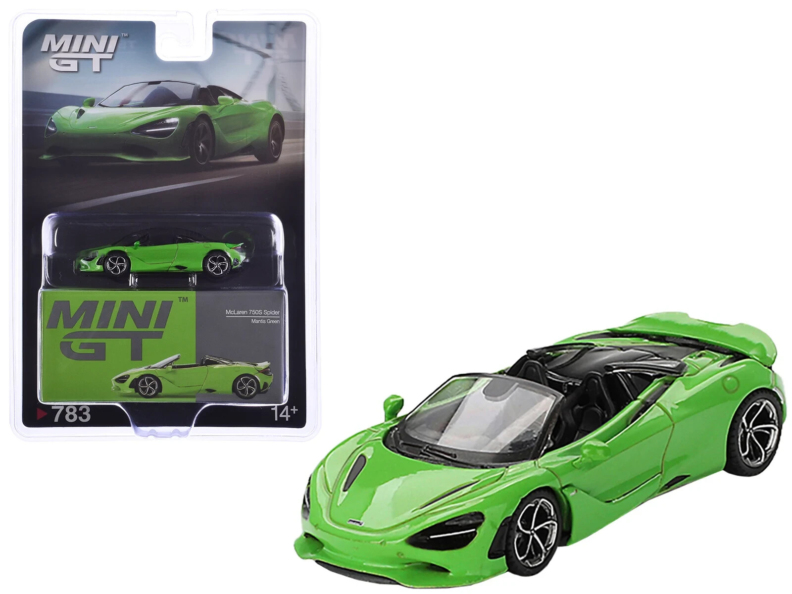 TSM Mini GT 1:64 McLaren 750S Spider Mantis Green (LHD) 783 - Blister Packaging