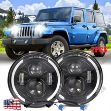 Pair 7 Round Led Headlights Hilo Beam H4 Bulbs For Jeep Wrangler Jk Tj Cj Lj