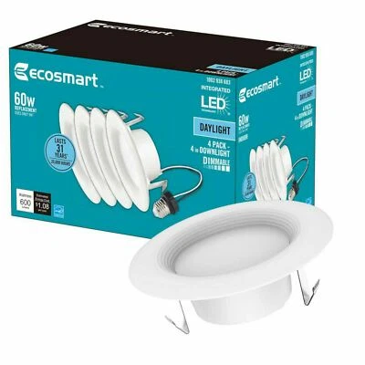 4-Pack EcoSmart 4" in Integrated LED Recessed Trim Daylight White NEW can lights