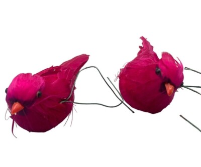 Christmas ornament decor birds feathers wire red ravens set of 2 5'' long READ
