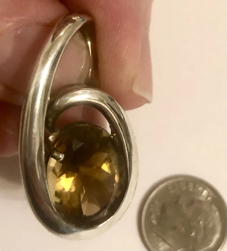 VTG Sterling Silver Warm Smokey Quartz Pendant Hong Kong Full Hallmarks Big Bale