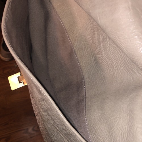 Sondra Roberts Squared, Taupe Gold Color Leather Purse/ Handbag 14 Inches Wide - Picture 6 of 12