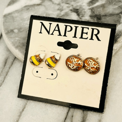 Napier Halloween Trick or Treat Earrings Set of 2 Stud Pumpkin Candy Corn Fall