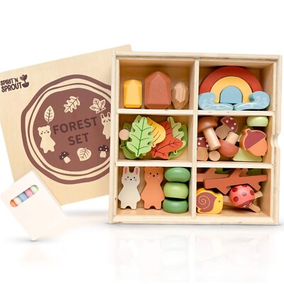 Waldorf Forest Sensory Toy | 38pc Montessori Loose Parts Gift for Toddlers