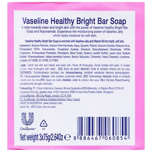 Vaseline Healthy Plus Bar Soap - Healthy Bright Vitamin B3, (3x75g) - Picture 2 of 4