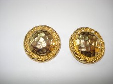 Vintage Round Gold Tone Metal Hammered Shoe Clips
