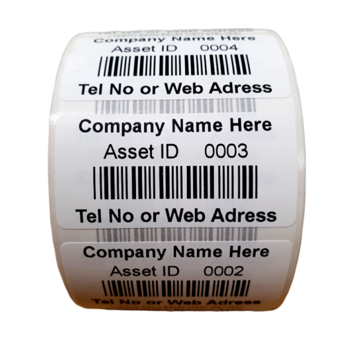 500 Personalised PAT Testing Barcode Appliance ID Labels 51 x 25mm Asset Sticker - Afbeelding 1 van 3
