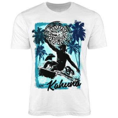 Herren T-Shirt Surfer Welle Wave Kahuna Tiki Maske Palmen Meer Fashion