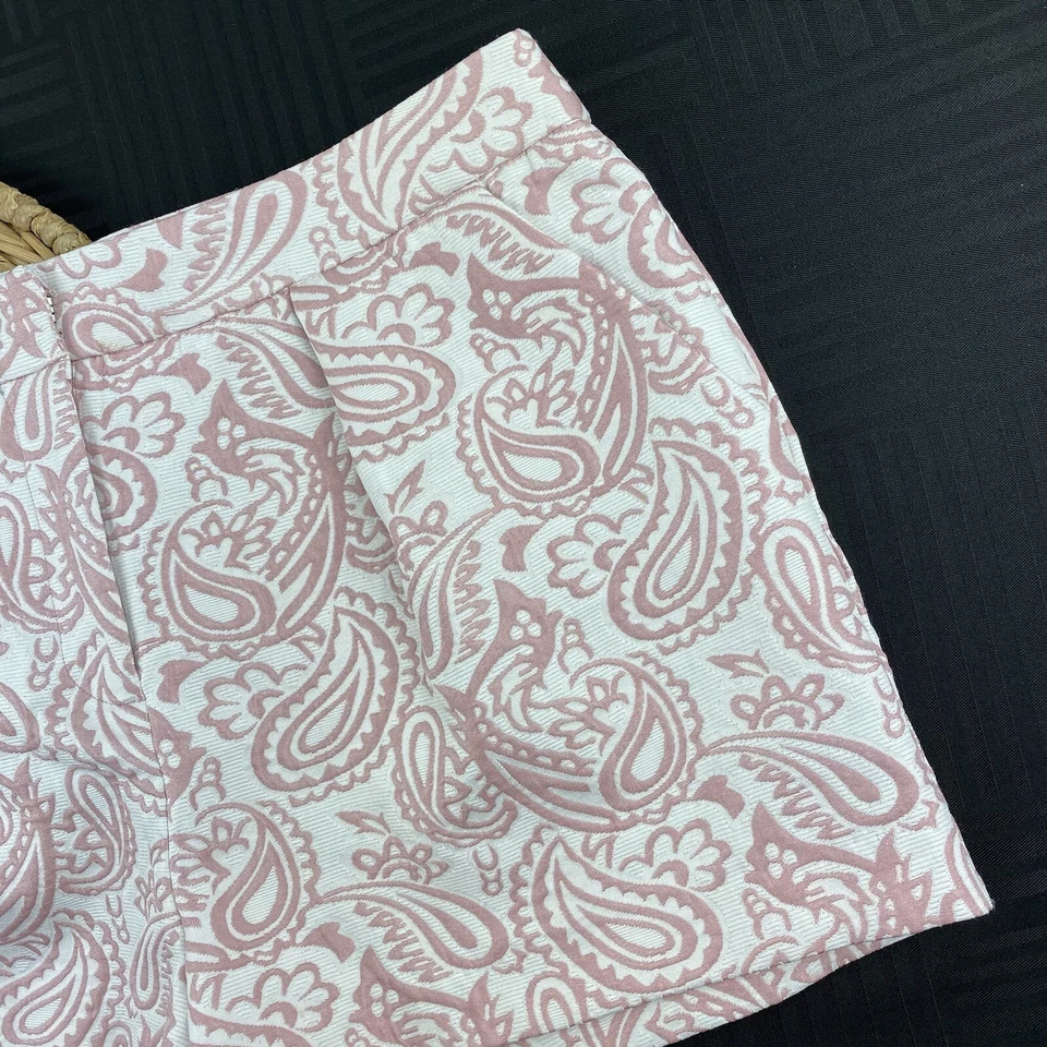 Pantalones Cortos de Vestido Victoria Beckham Para Mujer Talla 10 Rosa Blanco Brocado Paisley Plisado Foto 3 de 4