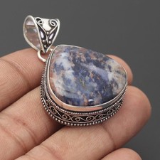 Sodalite Gemstone 925 Sterling Silver Handmade Pendant Jewelry Gift For Her
