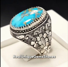 Beautiful Neeshapuri Blue Shajri Feroza Ring For Men 925 Sterling Silver Mens