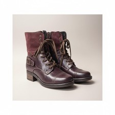 Image of Taos Crave Bordeaux Leather Combat Boot Size 38 EU 7 7.5 US Made in Portugal Zip