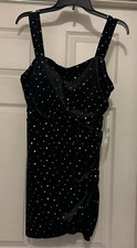 Chic And Dazzling Women rhinestone Black velvet mini dress, Size L. New With Tag