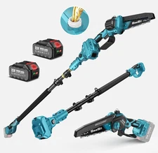 2-in-1 Cordless Pole Saw & 6" Mini Chainsaw 2X 4000mAh Battery 16-Foot MAX Reach
