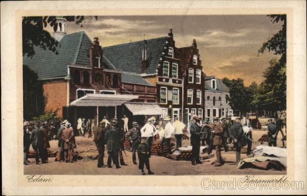 Postal original vintage del mercado del queso de Edam, Países Bajos
