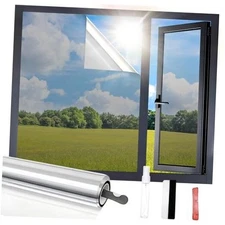 One Way Privacy Window Film, Static Cling 17.5 Inch X 6.5 Feet Silver