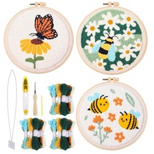3 Pcs Punch Needle Kits, 7.87 Inch Cute Floral, Bees and Butterfly Punch Need...