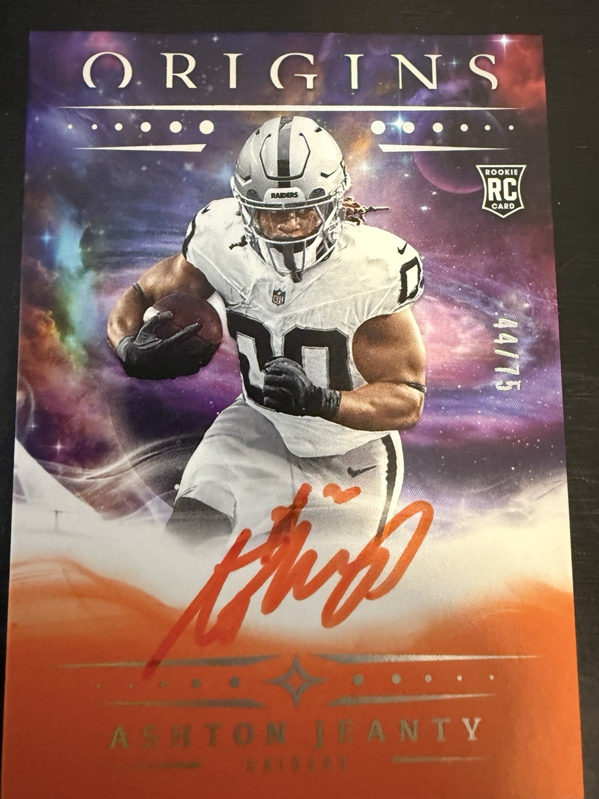 2025 Panini Origins- Rookie Autographs Ashton Jeanty #RA-AJE Orange /75 (AU, RC)