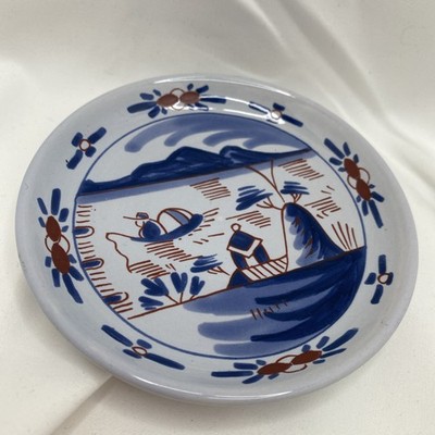 Vintage Polychrome Delftware Plate / Dish - Hand-Painted Blue & Red  Holland