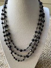 Vintage Premier Designs Extra Long Multi-Strand Black Beaded Necklace - Estate 