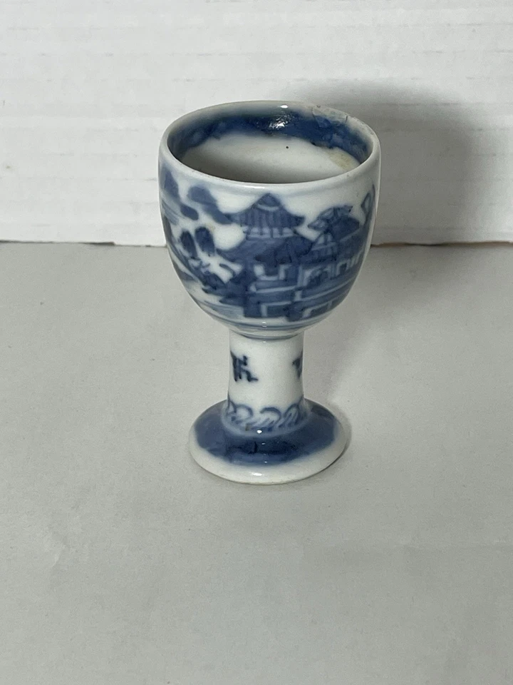 Miniatures Blue &White Porcelain Ceramic Stem Cup Featuring Chinese Motifs Sceni - Image 2 of 4