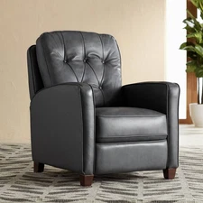 Livorno Gray Genuine Leather Recliner Chair Armchair Comfortable Manual Footrest