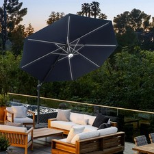 10FT Cantilever Patio Umbrella Solar Powered LED Round Deluxe Offset Umbrella