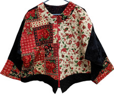 Vintage Handmade Patchwork Quilted Jacket Womens XL Floral Cottage Prairie BOHO