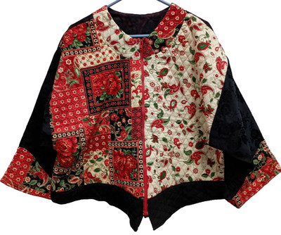 Vintage Handmade Patchwork Quilted Jacket Womens XL Floral Cottage Prairie BOHO