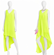 BCBG Neon Chartreuse High-Low Maxi Dress – Sleeveless V-Neck Small