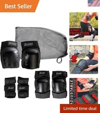 Youth/Adult 3-in-1 Protective Set: Knee Pads, Elbow Pads, Wrist Guards in Black
