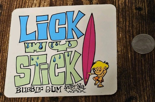 Vintage 1980s Bubble Gum Surf Wax Lick My Stick Sticker Decal