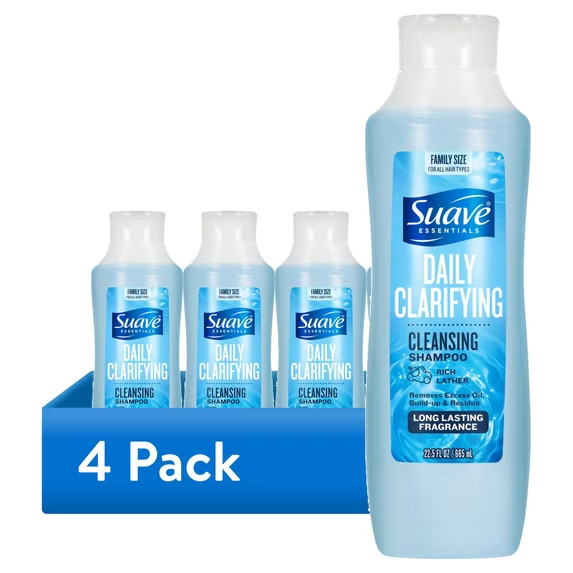 (4 pack) Suave Essentials Daily Clarifying & Cleansing Shampoo, 22.5 fl oz