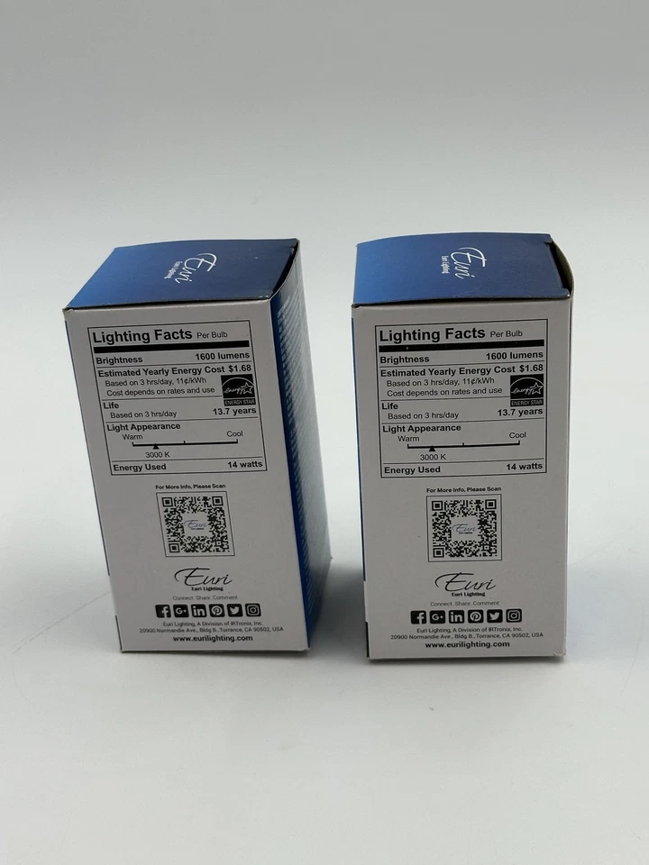 A19 LED Bulbs Euri Lighting GU24 14W 1600lm 3000K High Output AC120-277V 2 Pack - Image 3 of 4