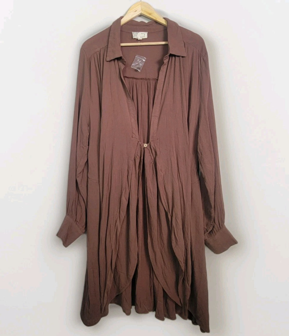 Oli & Hali Womens M Rayon Gauze Cardigan One Button Lagenlook Brown